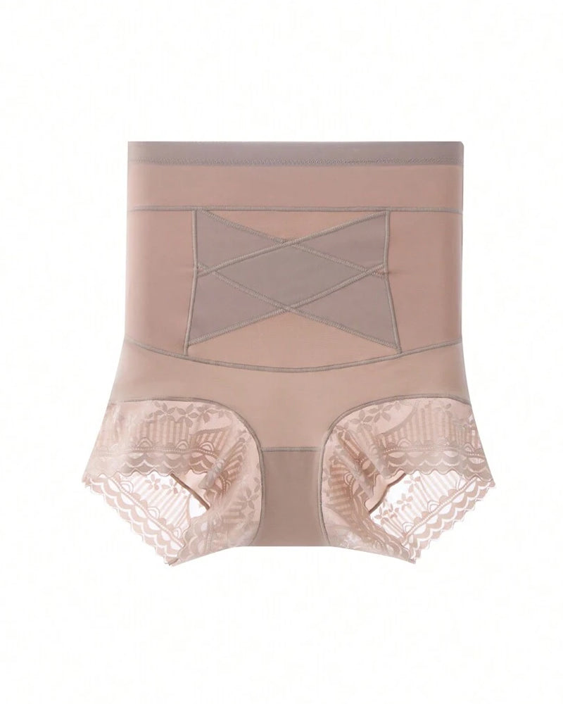 Tummy-Sculpting Cross-Compression High-Waist Lace Shaper Shorts
