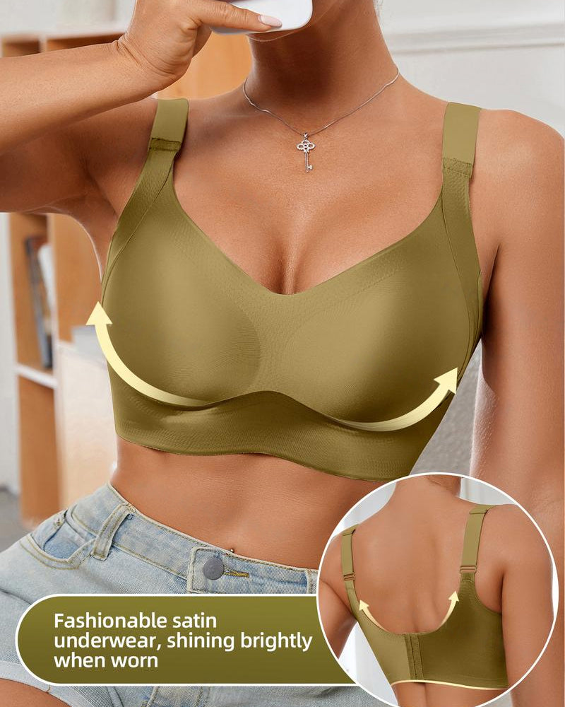 Wireless Lift Satin Wide-Strap Support Bra