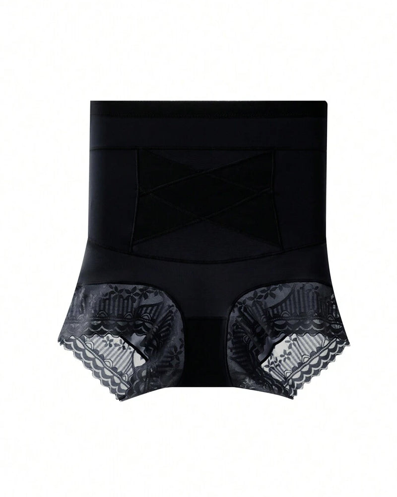 Tummy-Sculpting Cross-Compression High-Waist Lace Shaper Shorts