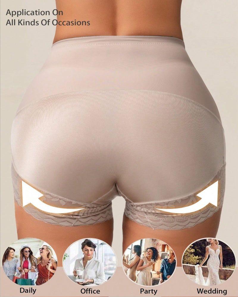 Tummy-Sculpting Cross-Compression High-Waist Lace Shaper Shorts