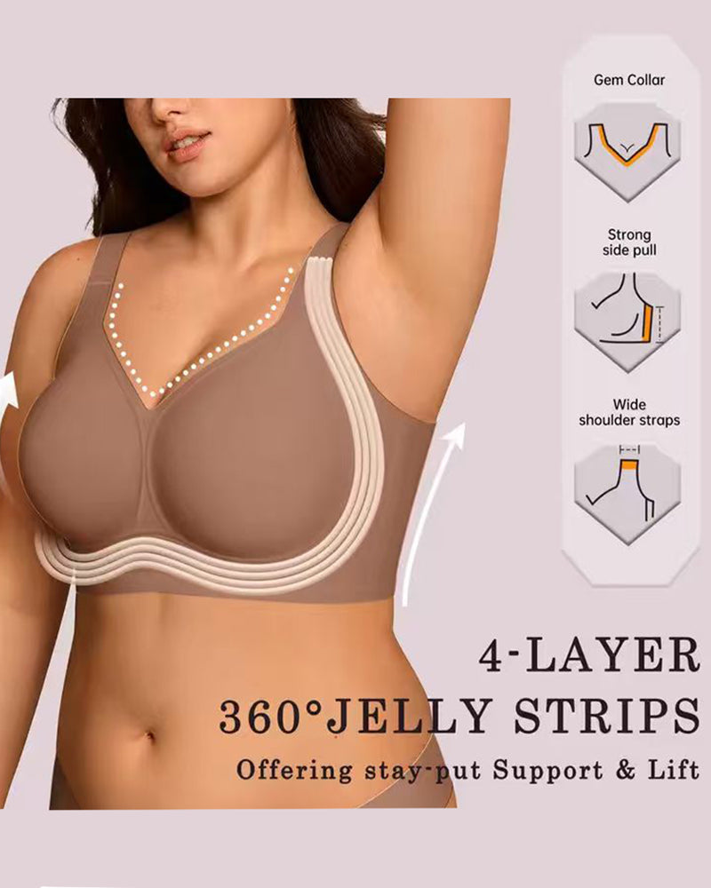 Wireless Lift Wide-Strap Seamless Jelly Support Bra