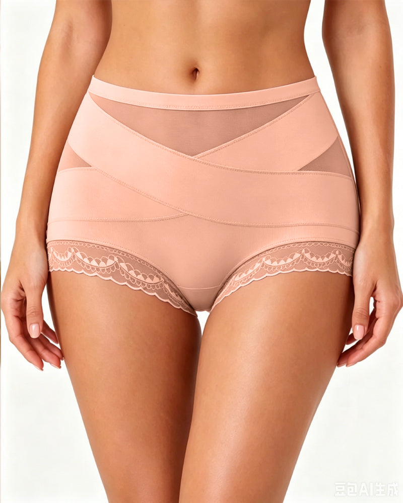 Tummy-Smoothing Crossover Mesh Lace Shaping Boyshorts