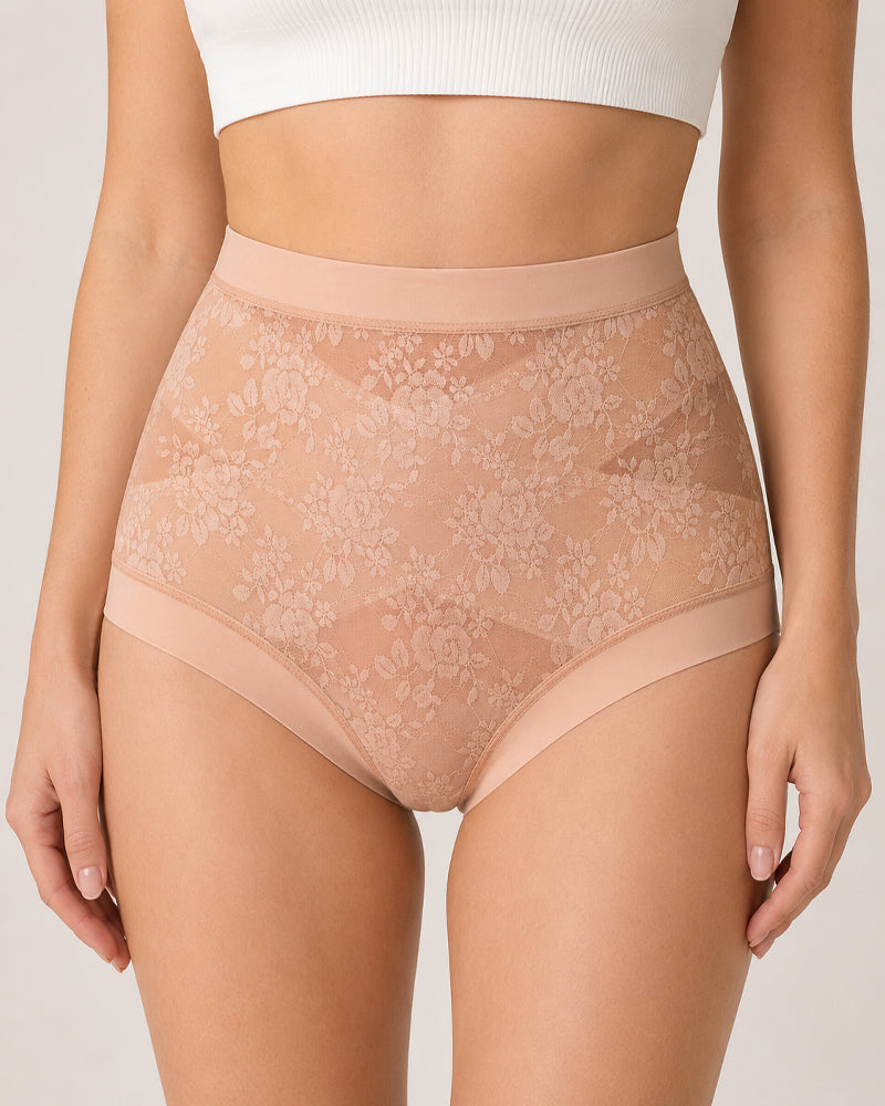 Tummy-Smoothing High-Waist Breathable Lace Briefs