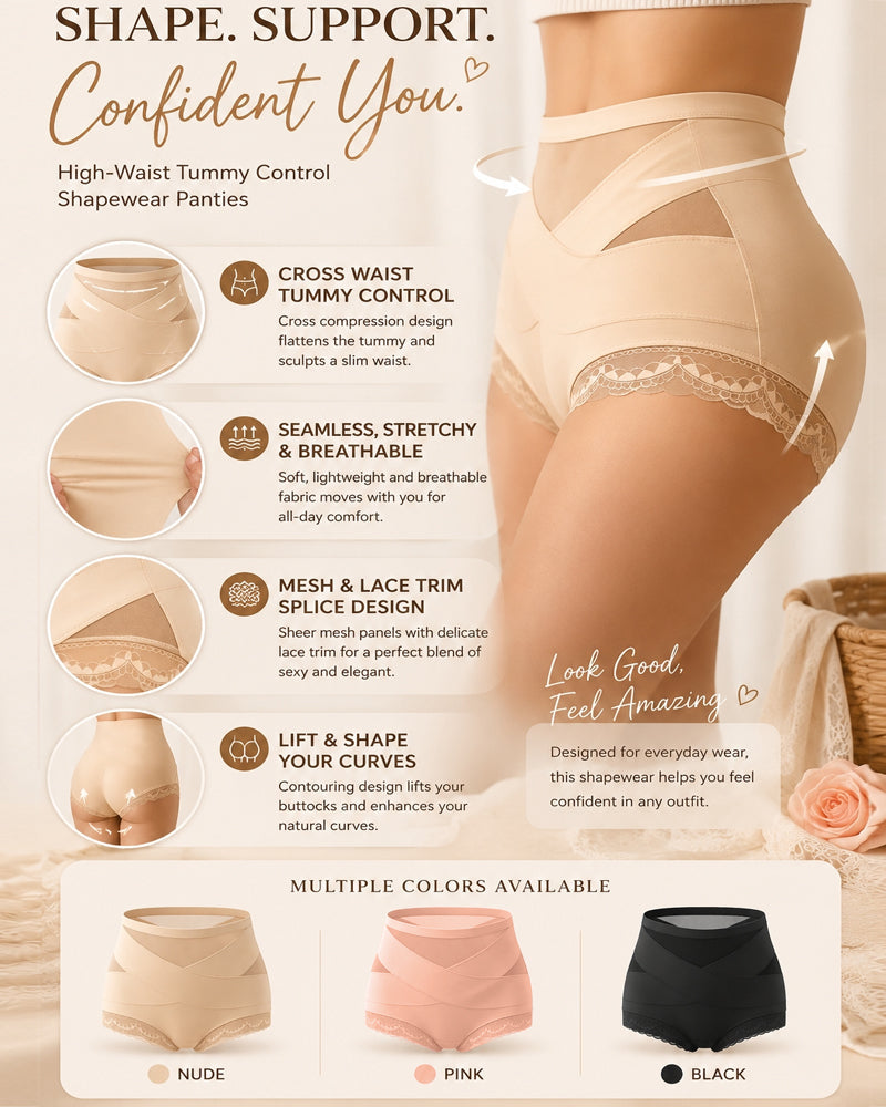 Tummy-Smoothing Crossover Mesh Lace Shaping Boyshorts