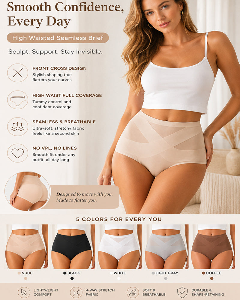 Tummy Control Cross-Compression High-Waist Seamless Briefs