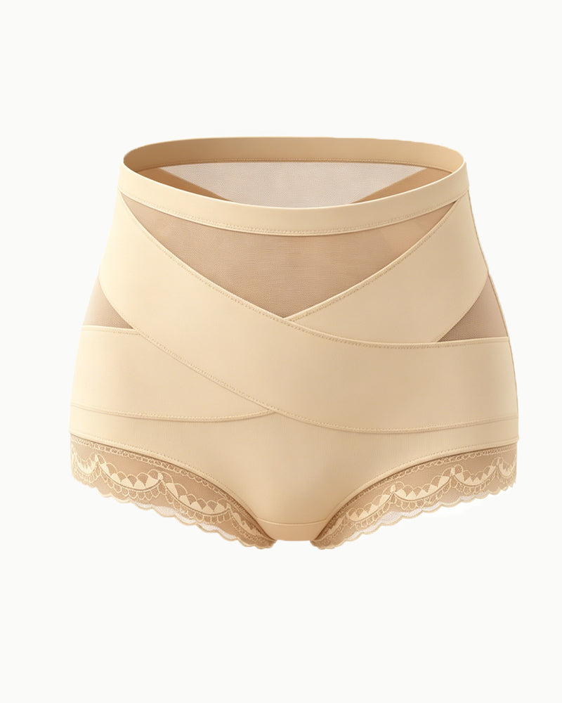 Tummy-Smoothing Crossover Mesh Lace Shaping Boyshorts